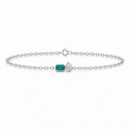 Platinum Lab Grown Emerald Pear Diamond Toi et Moi Bracelet