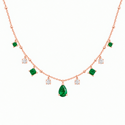 14K Rose Gold Lab Grown Emerald Diamond Station Necklace