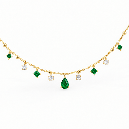10K Yellow Gold Lab Grown Emerald Diamond Station Necklace - View 2