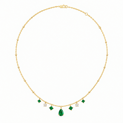 10K Yellow Gold Lab Grown Emerald Diamond Station Necklace - View 3