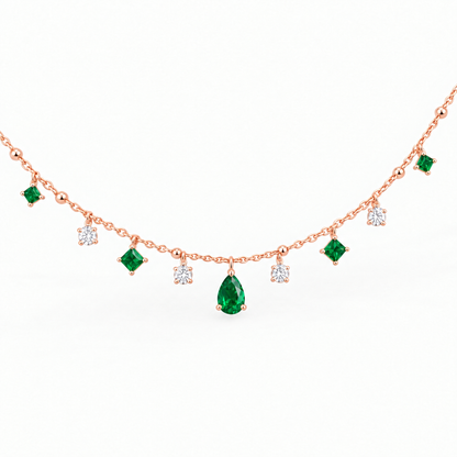 10K Rose Gold Lab Grown Emerald Diamond Station Necklace - View 2