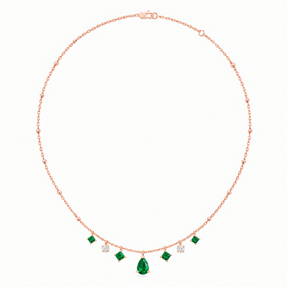 10K Rose Gold Lab Grown Emerald Diamond Station Necklace - View 3