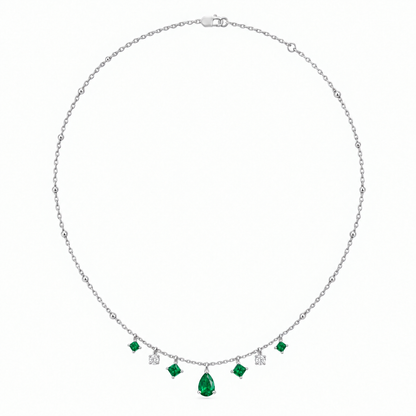Platinum Lab Grown Emerald Diamond Station Necklace - View 3