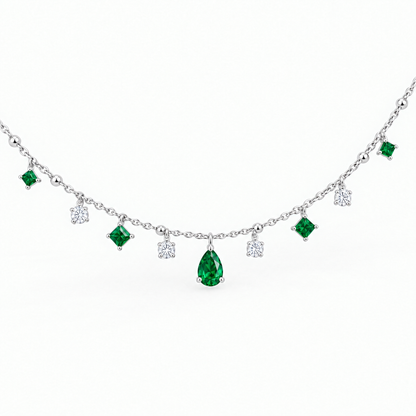 Sterling Silver Lab Grown Emerald Diamond Station Necklace - View 2