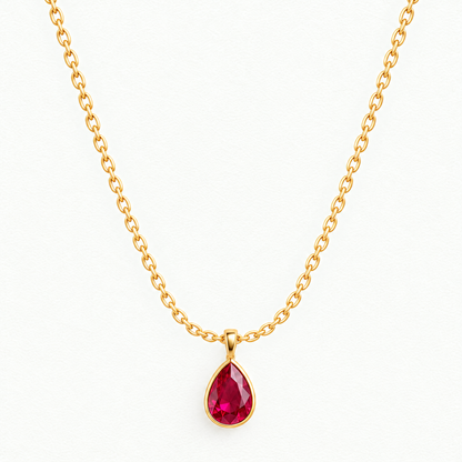 10K Yellow Gold Lab Grown Ruby Pear Bezel Pendant and Earring Set - Pendant Necklace