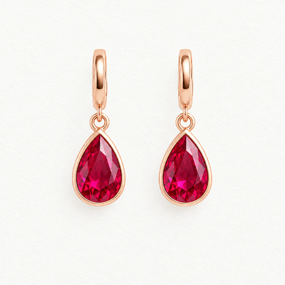 10K Rose Gold Lab Grown Ruby Pear Bezel Pendant and Earring Set - Drop Earrings