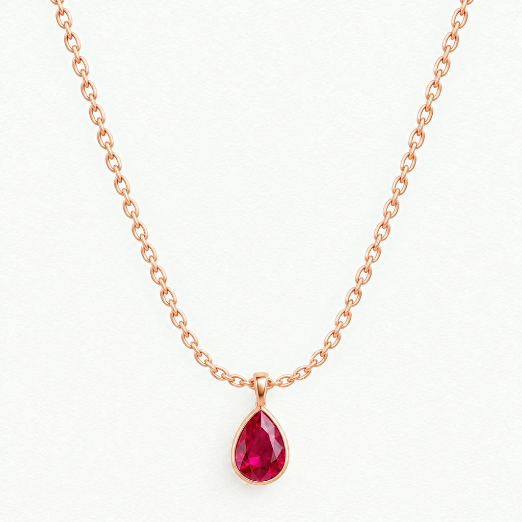 10K Rose Gold Lab Grown Ruby Pear Bezel Pendant and Earring Set - Pendant Necklace