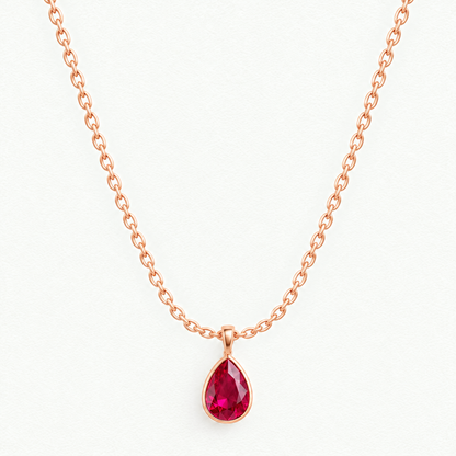 10K Rose Gold Lab Grown Ruby Pear Bezel Pendant and Earring Set - Pendant Necklace