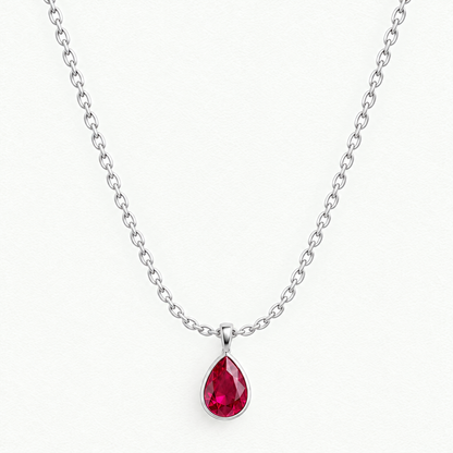 Sterling Silver Lab Grown Ruby Pear Bezel Pendant and Earring Set - Pendant Necklace