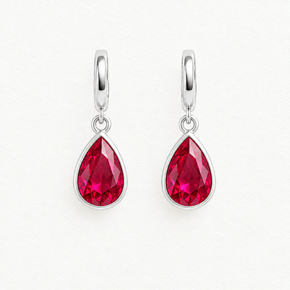 10K White Gold Lab Grown Ruby Pear Bezel Pendant and Earring Set - Drop Earrings