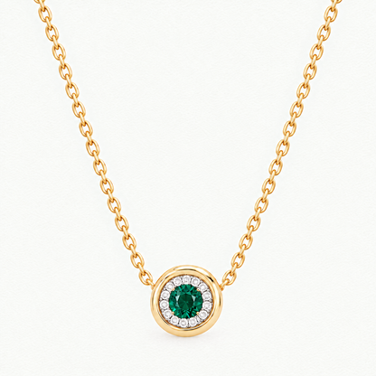 14K Yellow Gold Lab Grown Emerald Diamond Halo Pendant and Stud Set - Pendant Necklace
