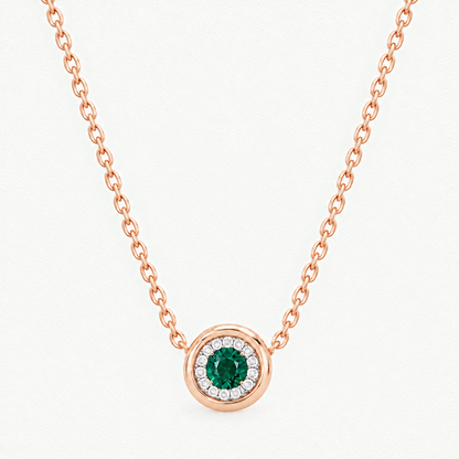 14K Rose Gold Lab Grown Emerald Diamond Halo Pendant and Stud Set - Pendant Necklace