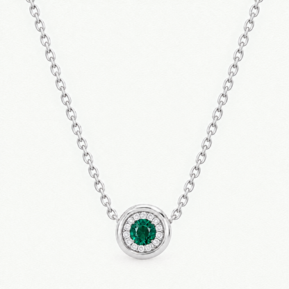 14K White Gold Lab Grown Emerald Diamond Halo Pendant and Stud Set - Pendant Necklace