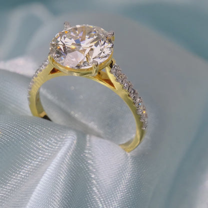 Round Cut Diamond Solitaire Ring with Pave Band - Video