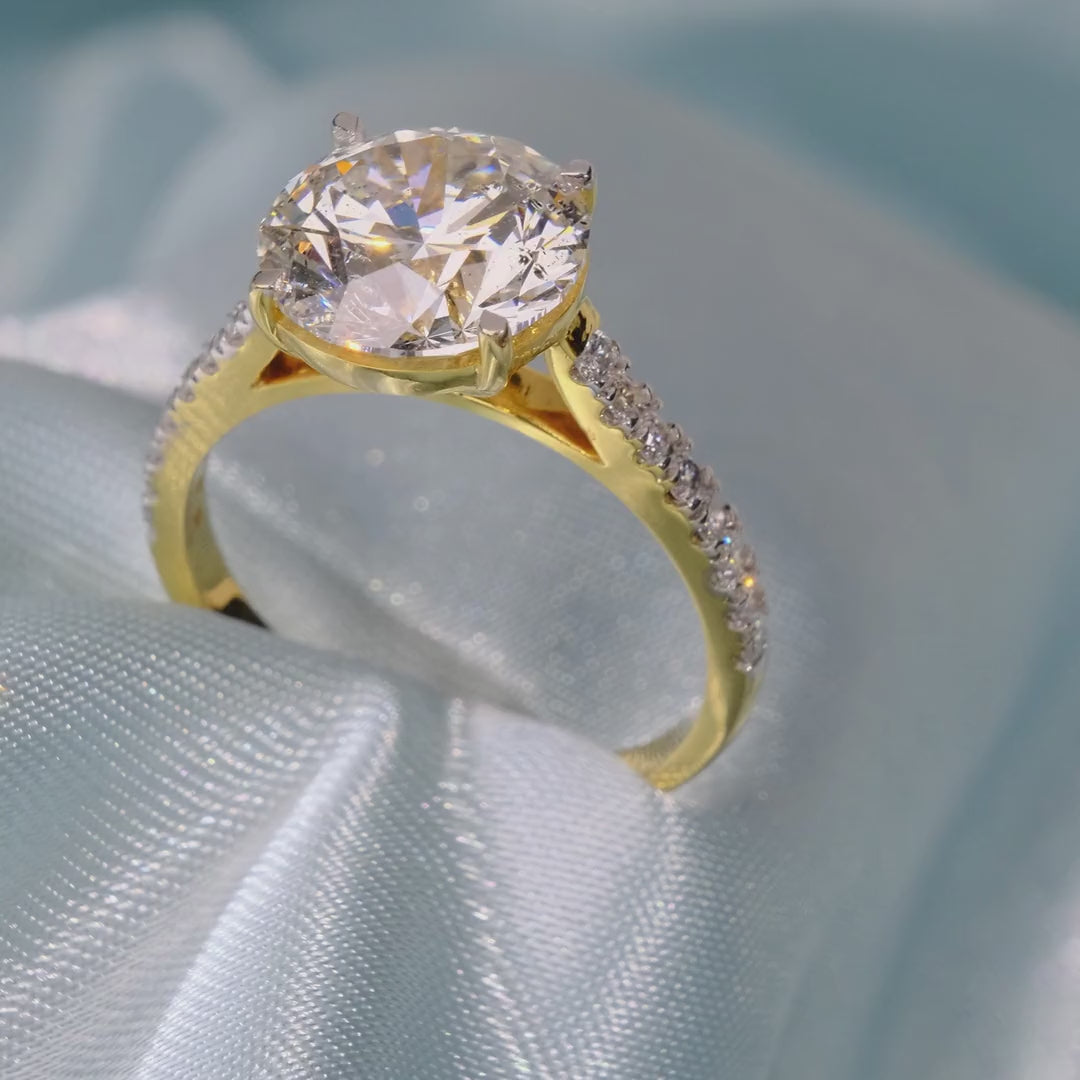 Round Cut Diamond Solitaire Ring with Pave Band - Video