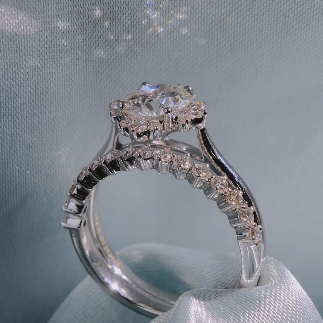 Round Cut Diamond Starburst Halo Ring - Video