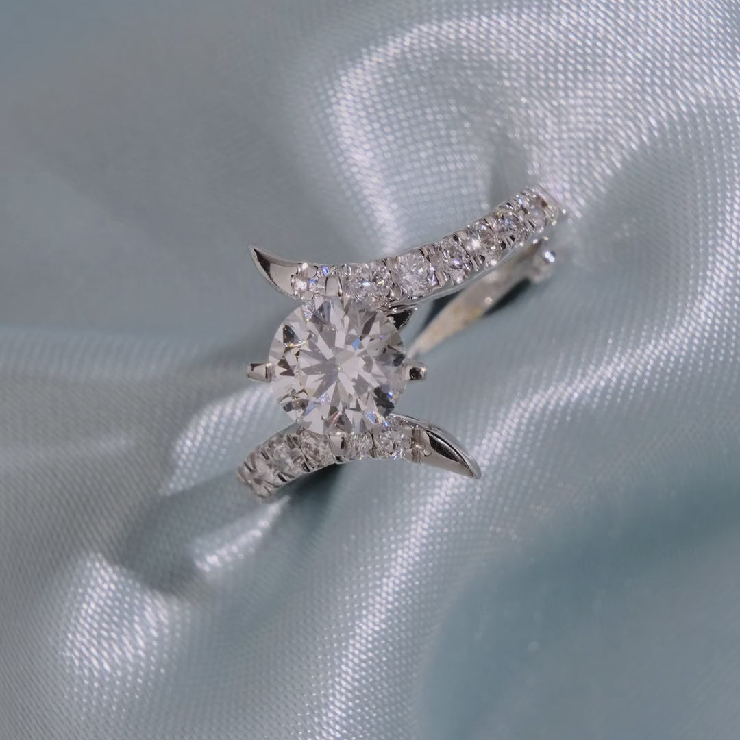 Round Cut Diamond Solitaire Ring with Pave Band and Accents - Video