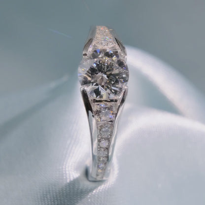 Round Cut Diamond Ring with Graduated Side Stones - Video