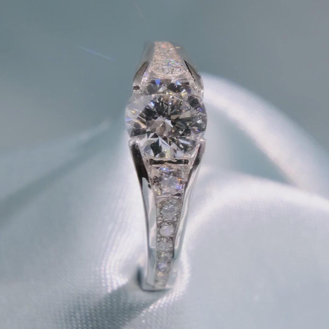 Round Cut Diamond Ring with Graduated Side Stones - Video