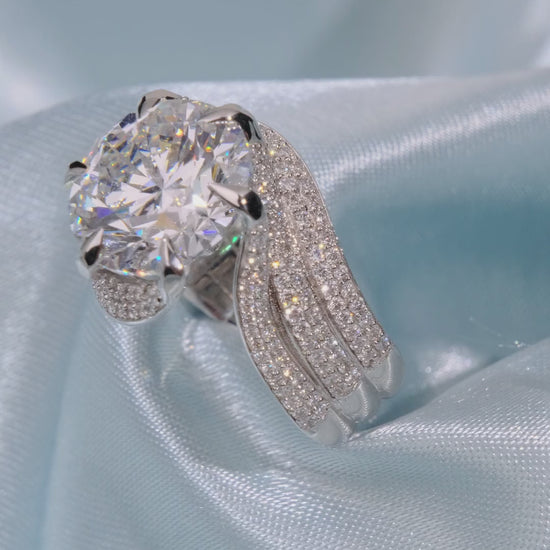 Round Cut Diamond Solitaire Ring with Swirl Pave Bands - Video