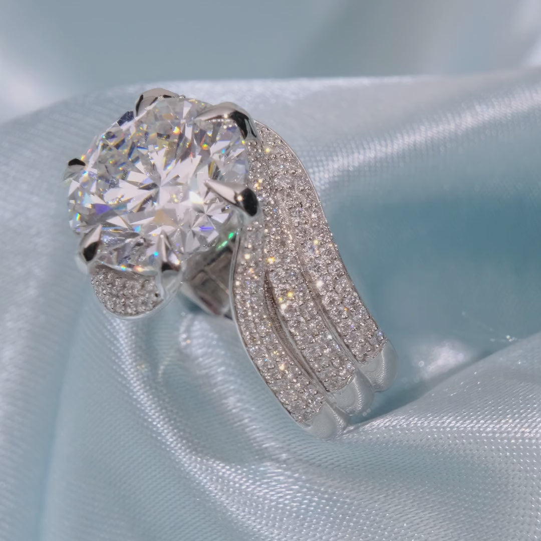 Round Cut Diamond Solitaire Ring with Swirl Pave Bands - Video