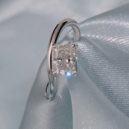 Radiant Cut Diamond Solitaire Ring with Bypass Band - Video