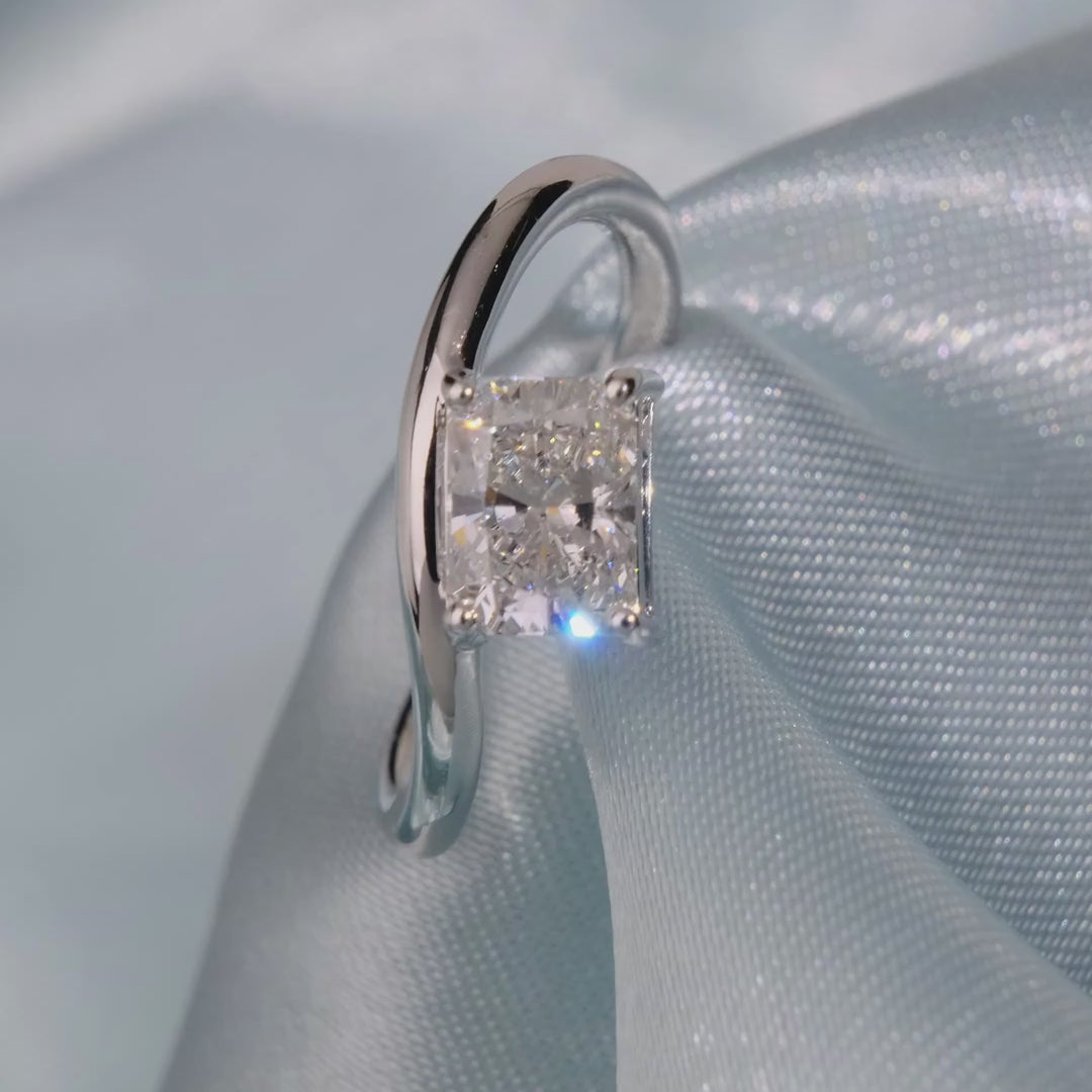 Radiant Cut Diamond Solitaire Ring with Bypass Band - Video